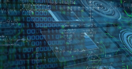 Poster - Translucent blue panel floating in virtual 3D data grid, with binary digits and equations