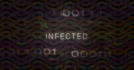 Poster - Displaying centered INFECTED text glowing over cyber interface, with green circuits, binary code