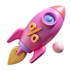 Poster - Pink rocket with percentage symbol 3d render
