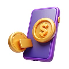 Poster - 3d render of smartphone with golden dollar coin