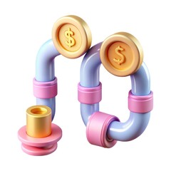 Poster - 3d render of pastel pipes and gold coins with dollar signs