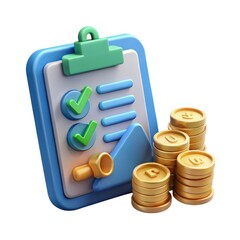Poster - 3d render of checklist and stacks of gold coins