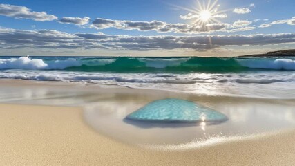 Poster - Beautiful Seaside View With Clear Water Pool at Sunset Generative AI