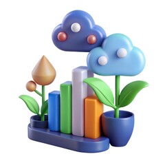 Poster - 3d render of growing business chart with cloud flowers