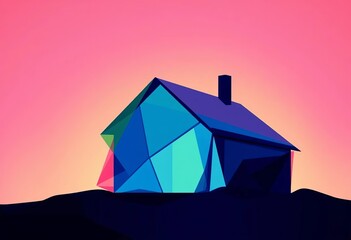 Wall Mural - abstract geometric shapes forming a house silhouette, suggesting construction and home building, mod