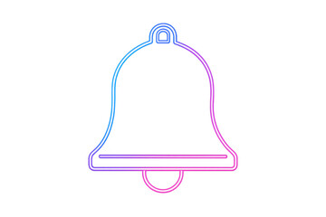 Poster - Glowing neon bell icon signaling notification, luminous graphic element floating against transparent backdrop