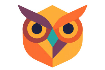 Poster - Geometric owl portrait with vibrant colors, angular design highlighting abstract interpretation of wisdom and keen perception
