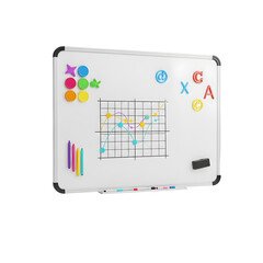Aufkleber - Whiteboard Displaying Colorful Magnets Markers and a Graph on a Transparent Background in a Clean 3D Render