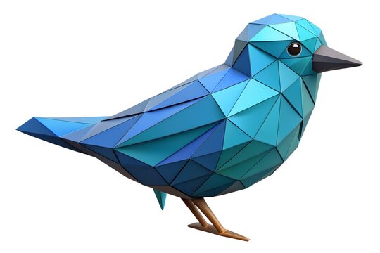 Geometric low poly blue bird 3d render