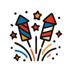 Poster - Two colorful fireworks explode in a festive display, showcasing red, white, and blue patriotic colors.