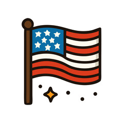Poster - Stylized illustration of the American flag waving, with stars and stripes.