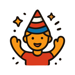 Poster - Cartoon illustration of a happy person wearing a party hat, with arms raised.