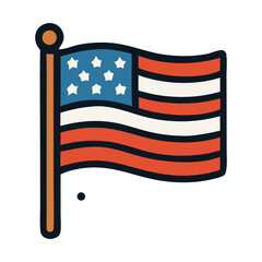 Poster - Simple, outlined illustration of the American flag on a flagpole.