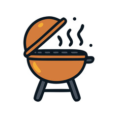 Poster - A cartoon illustration of an open barbecue grill, with smoke rising upwards.