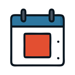 Poster - A simple calendar icon with a blue top and a red square on a white page.