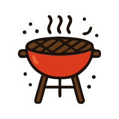 Poster - A stylized illustration of a red barbecue grill with smoke rising.