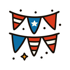 Poster - American flag-themed triangular bunting, festive and celebratory.