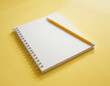 © PRANA - Pastel yellow monochrome image of a notebook and pencil on desk, soft natural light, cheerful and simple