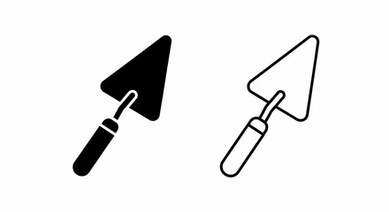 Aufkleber - This high-quality vector image features two minimalist trowel icons: a solid black silhouette and a black outline, both with a pointed triangular blade and a cylindrical handle, all with fine details.