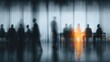 © lin - Blurred business people meeting in modern office building conference room, Generative AI. High quality