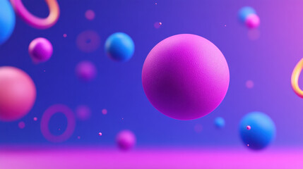 Aufkleber - Colorful floating spheres in purple and blue hues create vibrant and dynamic abstract background with soft focus and playful atmosphere