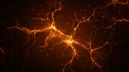 Aufkleber - Glowing orange dynamic technoorganic patterns spread like synapse with bright electric energy dark background, creating vibrant and intense visual
