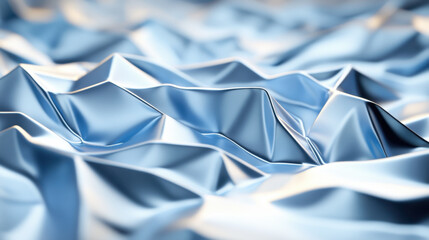 Aufkleber - Crumpled shiny blue metallic surface with smooth reflective texture creating abstract geometric shapes and soft light reflections