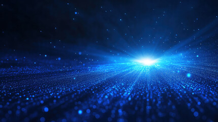 Aufkleber - Bright blue light shining through field of glowing particles with soft radial grid expanding outward rings, creating futuristic and dynamic effect