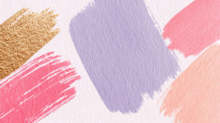 Poster - Soft pastel background with abstract brushstroke in gold, pink, purple, and peach colors creating delicate artistic texture