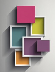 Aufkleber - Modular Floating Window Infographic Design Featuring Colorful Boxes With Shadows on a Neutral Wall Background
