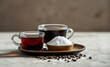 © Shutter Shade - A trio of culinary delights: the aromatic allure of black tea the invigorating jolt of dark coffee and the sweetness of granulated sugar each playing a vital role in the art of brewing and enjoying a