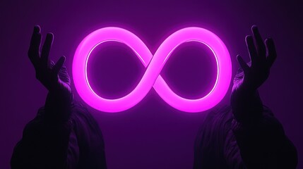 Poster - Infinity symbol, glowing, hands, dark background,  spiritual concept, abstract art, graphic design, potential use in wallpaper or social media