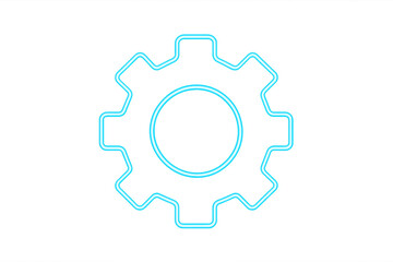 Poster - Glowing neon blue gear icon symbolizing technical settings and configuration against transparent backdrop