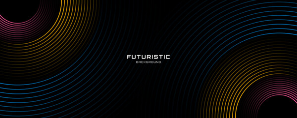 Poster - Colorful lines techno abstract background overlap layer on dark space with circles effect decoration. Modern graphic design element stripes style concept for web banner, flyer, card, or brochure cover