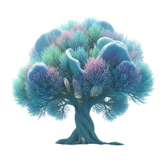 Poster - Fantasy Tree With Swirling Blue Green And Purple Foliage On Transparent Background