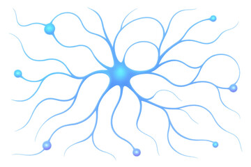 Poster - Glowing blue neuron transmitting nervous impulses on a transparent background, ideal for scientific or medical presentations