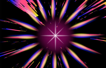 Poster - Retrofuturistic abstract illustration in vaporwave style: vibrant streaks of pink radiate from a glowing magenta center, creating a sense of cosmic motion and intensity.