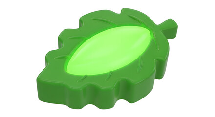 Poster - Green Leaf-Shaped Object with Glowing Center in 3D Render on Transparent Background