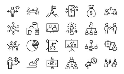 Poster - business and management icons representing various concepts including strategy teamwork marketing an