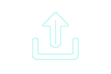 Poster - Light blue neon upload icon glowing on a transparent background, symbolizing data transfer and online activity