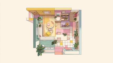 Aufkleber - Creative and Colorful Safe Space Layout Promoting Personal Boundaries in a Pastel-Themed Home