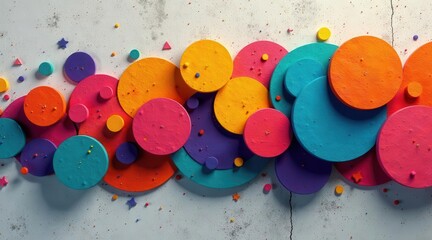 Wall Mural - vibrant abstract composition of overlapping colorful circles and small shapes on a textured backgrou