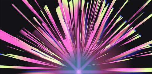 Poster - Vivid vector illustration in a contemporary neon design, featuring pink, black, and blue radial burst lines. Popular cyberpunk style with energetic shapes and high-contrast bright colors.