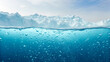© AucArtStudio - Melting ice sheet for climate change concept. Underwater scene showcasing bubbles and icy landscape above the surface.