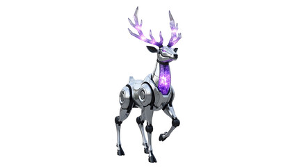 Poster - Metallic Cyberpunk Deer with Glowing Purple Accents Against Transparent Background
