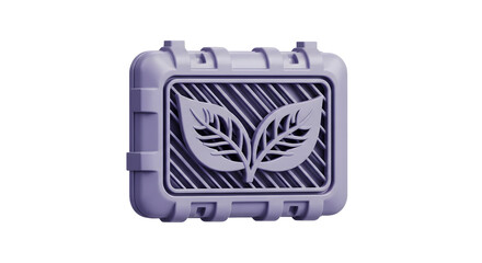 Poster - Monochrome 3D Render Of A Square Container With Leaf Emblem On Transparent Background