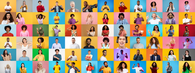 Poster - Multiracial individuals from various backgrounds pose against colorful backdrops, expressing joy and individuality. This collection highlights the beauty of diversity and connection in modern society.
