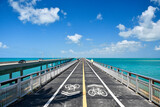 Bike path on the historic Seven Mile Bridge on a beautiful sunny day in the Florida Keys, Monroe County, Florida. 