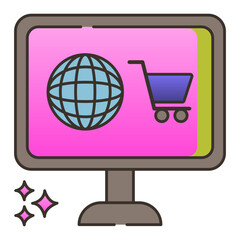 Poster - Global online shopping computer screen icon