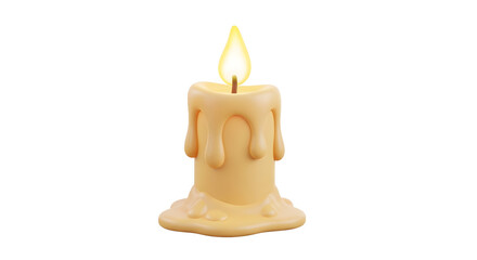 Poster - Single Candle Burning With Yellow Flame and Dripping Wax Isolated on Transparent Background